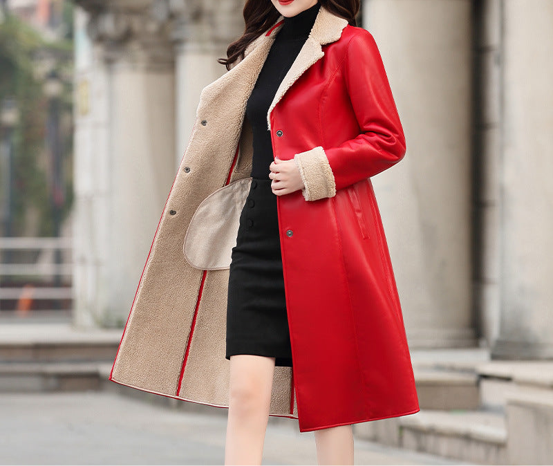 Composite fur coat with lapel