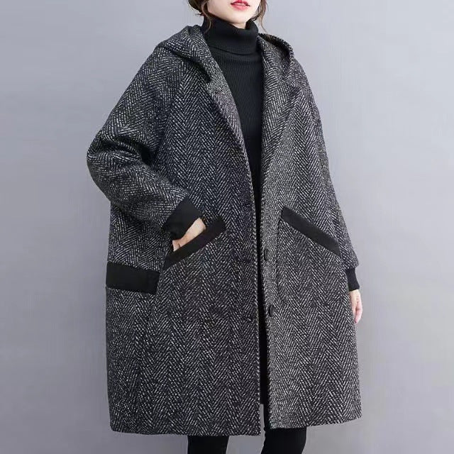 Loose Hooded Velvet Padded Thickened Coat