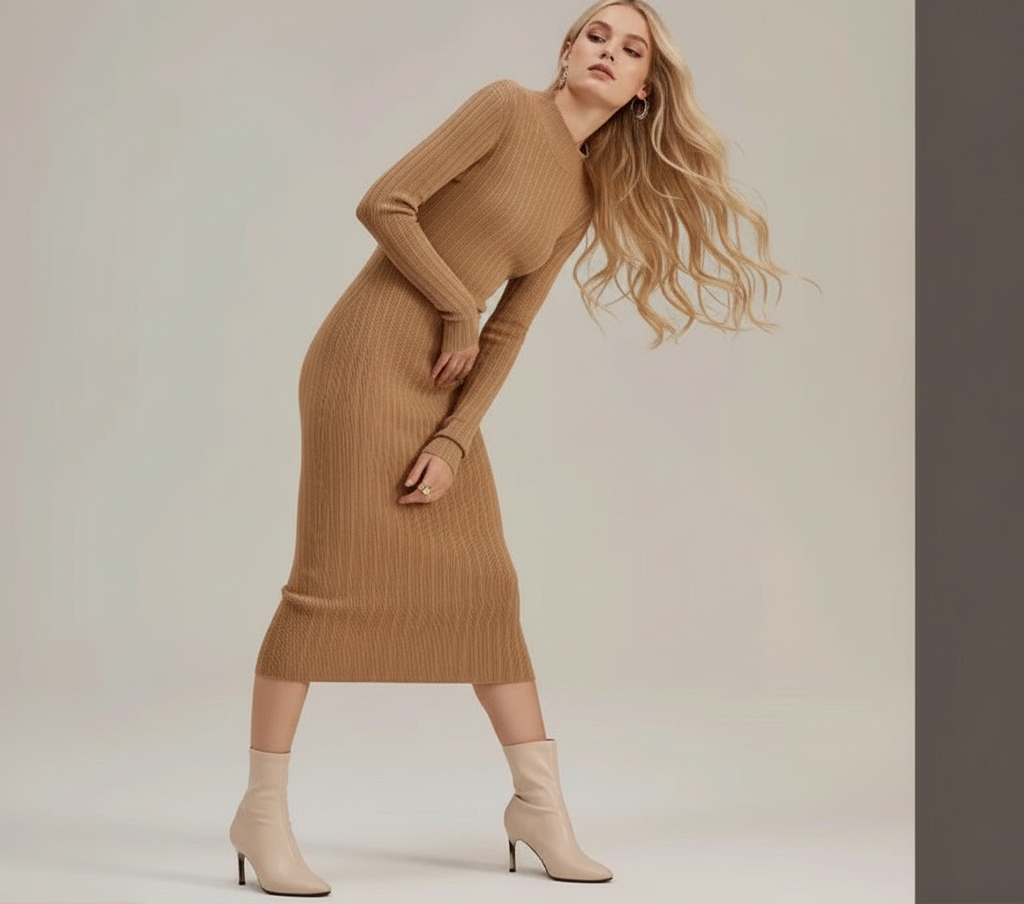 Round Neck Knitted Dress Stretch Slim