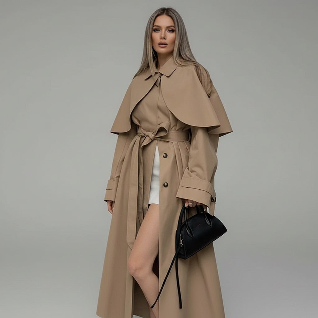 Loose Lapels Long Sleeve Trench Coat Mid-length Coat For Women