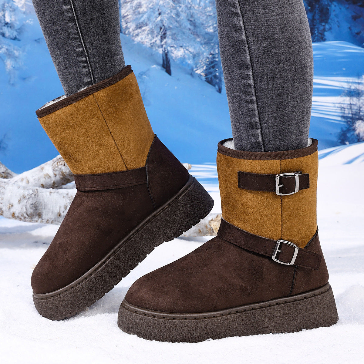 Round Toe Fashionable And Comfortable Furry Slip-on Snow Boots For Women
