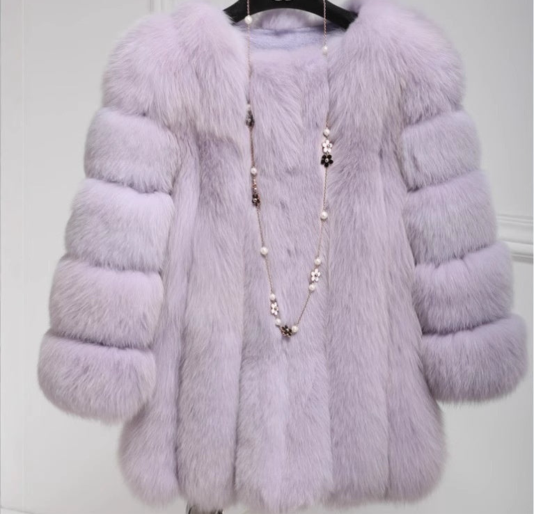 Fox Fur Mid-length Coat For Women