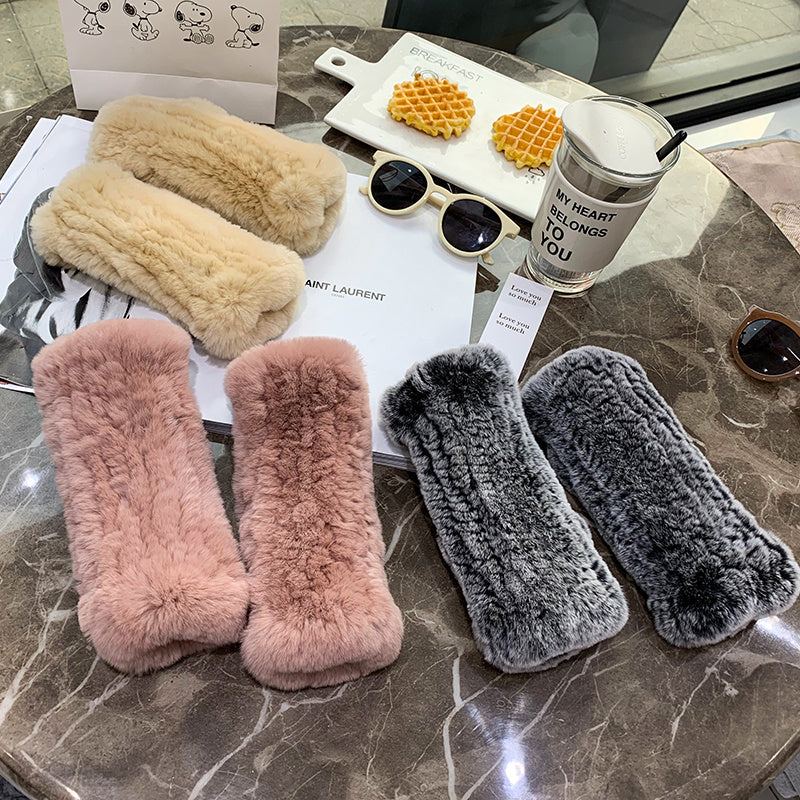 Sweet Warm And Thickened Rex Rabbit Fur Gloves