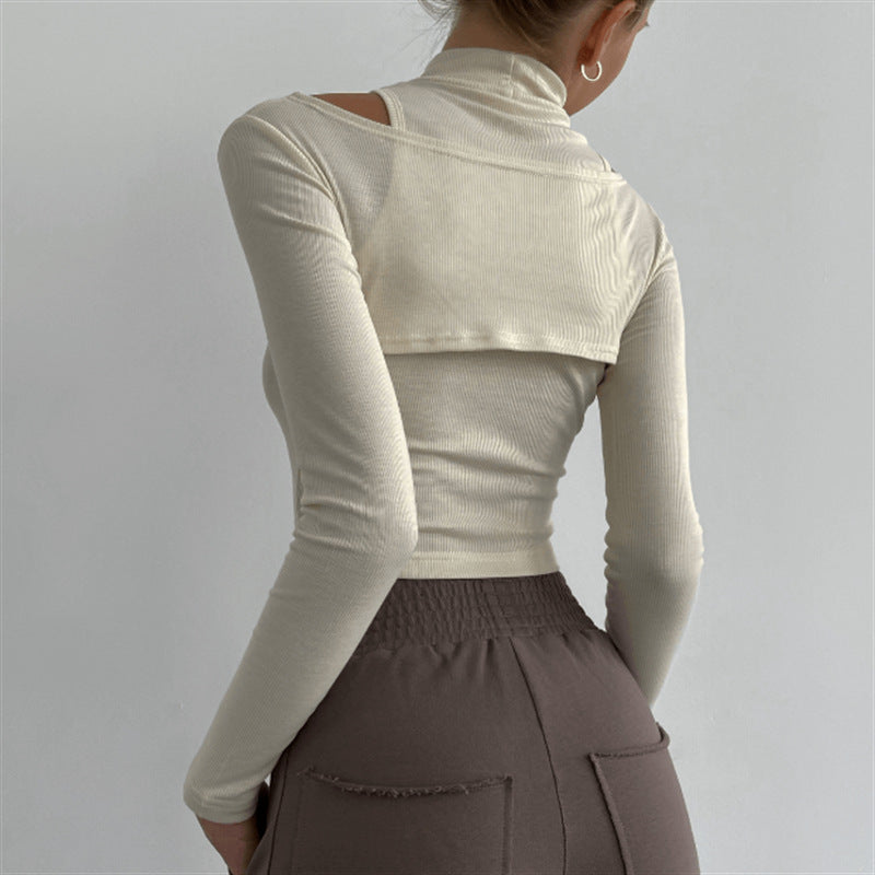 High-necked Two-piece Crop Tops