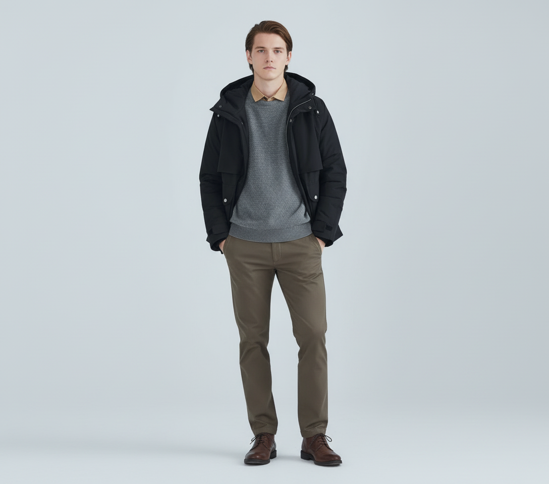 All-match Short White Duck Down Hooded Jacket Men