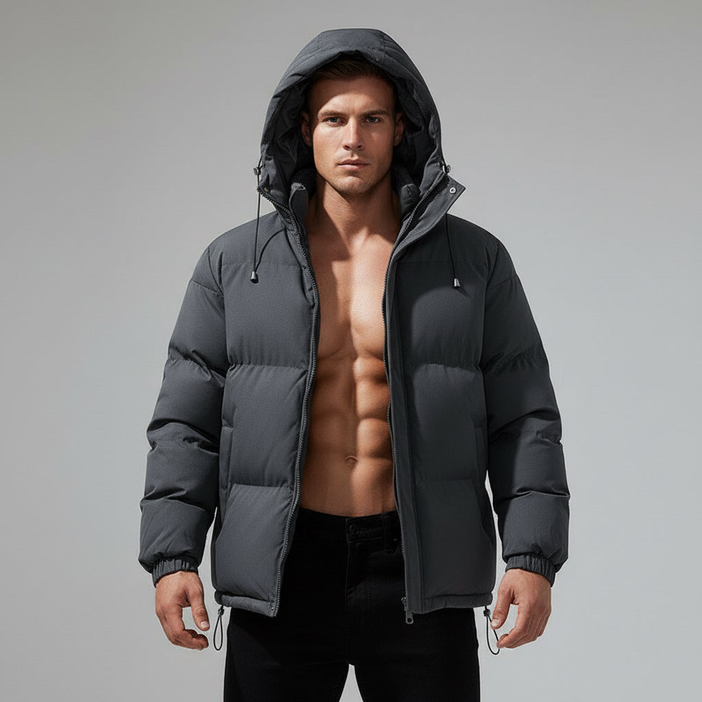 Men's Winter Solid Zip-up Thickened Cotton-padded Jacket Casual Warm Outwear