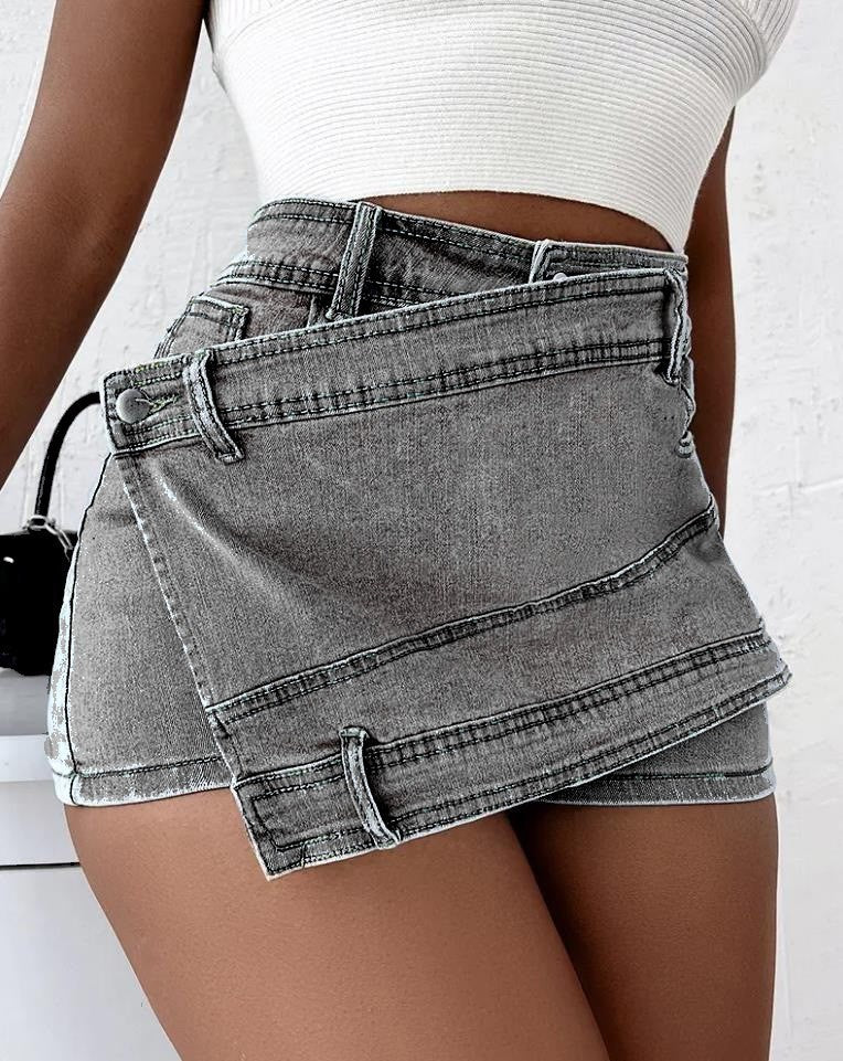 Street Denim Shorts Stretch Overlap Waist Wrap