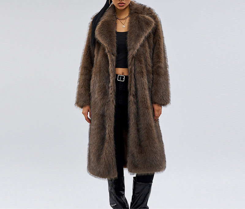 Fox Fur Extended Overcoat Coat European And American Leisure Overcoat