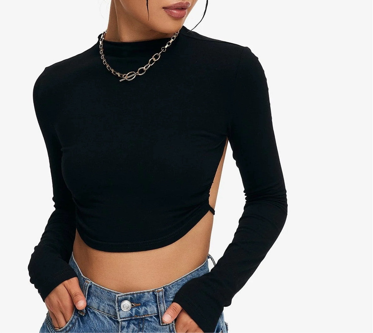 Crop Top Solid Tie Backless