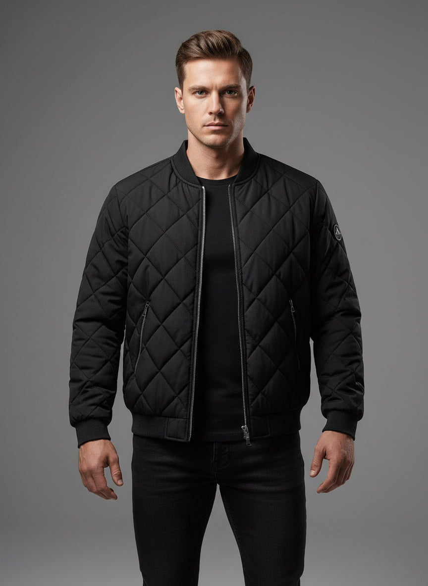 Fashion Rhombic-sewing Design Cotton Coat Winter Warm Thickened Baseball Jacket Casual Solid Color Outwear Clothing For Men