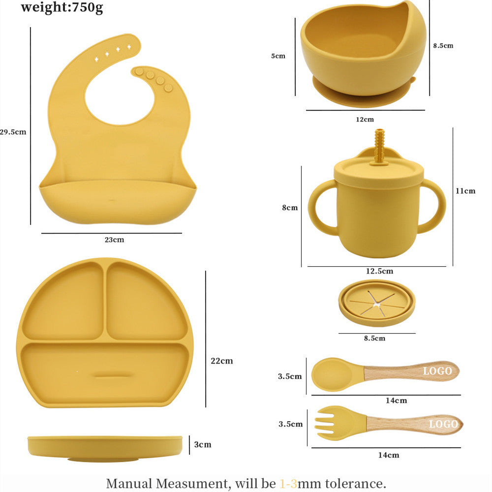 Silicone Kids Bib Bowl Dinner Plate Mat Spoon Fork Set