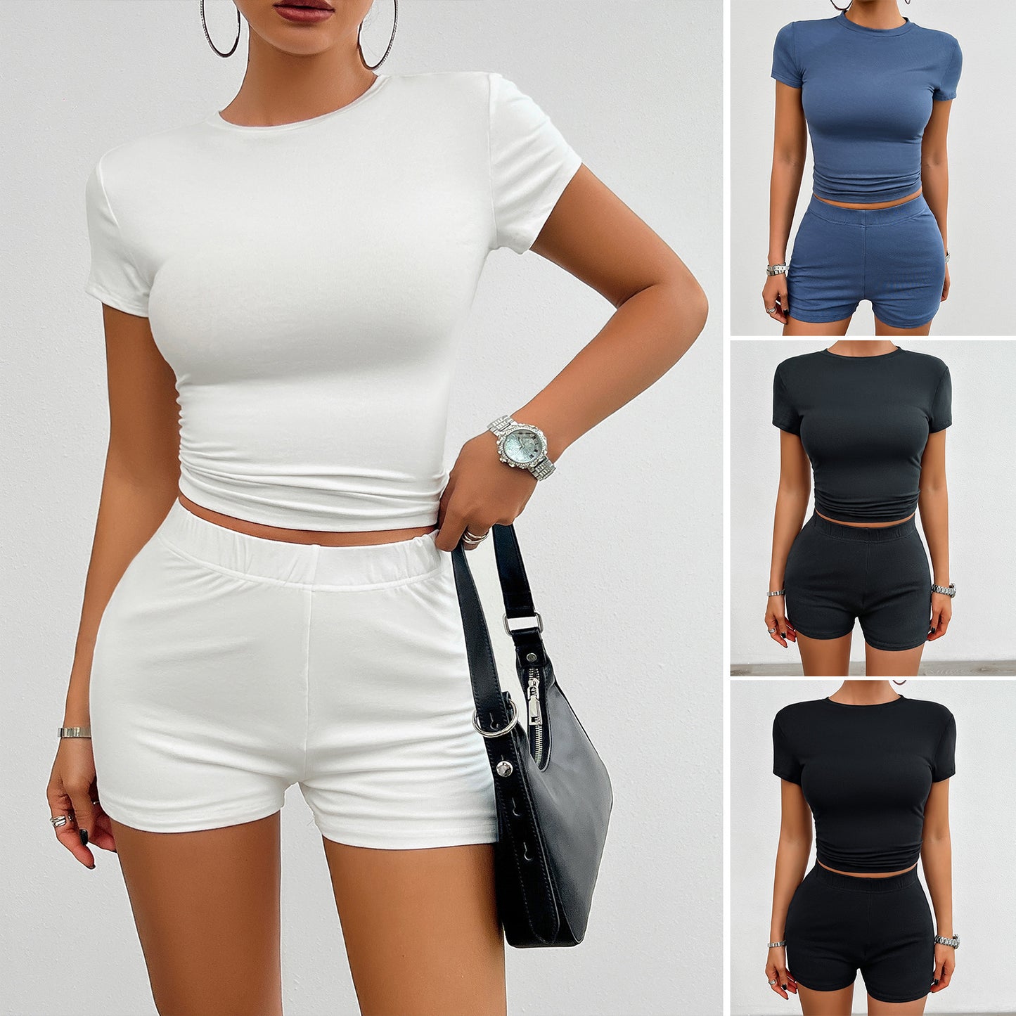 Slim Sports Suit 2Pcs Short-sleeved Round Neck T-shirt And Shorts