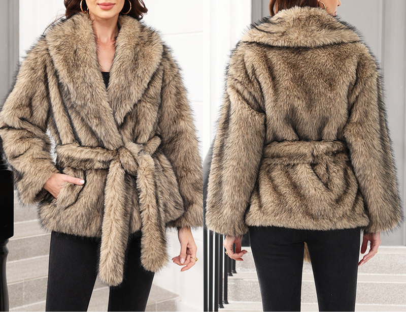 Fur Mid-length Coat With Belt