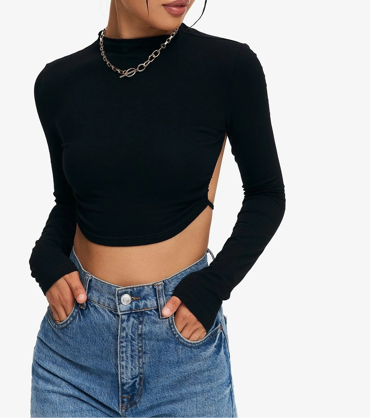 Crop Top Solid Tie Backless