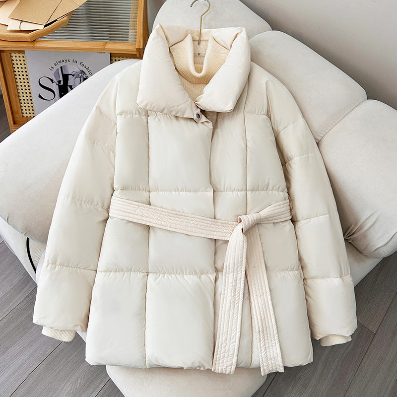Winter Coat With Lace-up Design | Solid Thick Jacket Outerwear Women's Clothing