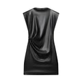 Women's Slim-fit Faux Leather Padded Shoulder Short Dress