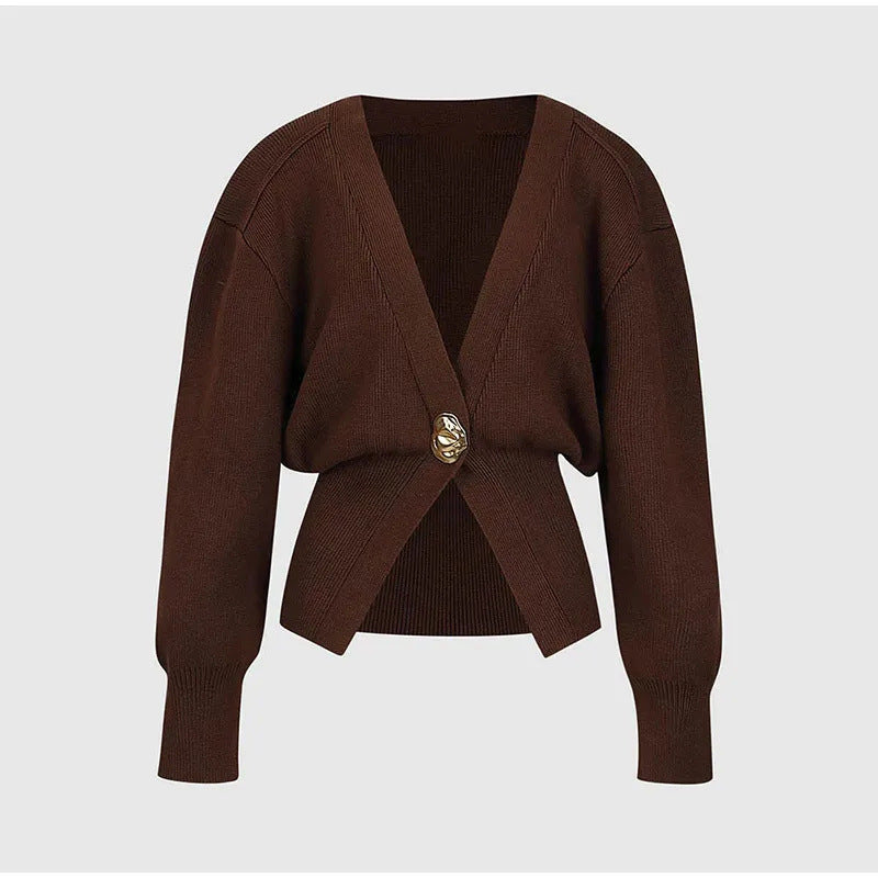 New V-neck Button Cardigan Fashion Knitted Sweater Top