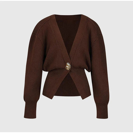New V-neck Button Cardigan Fashion Knitted Sweater Top