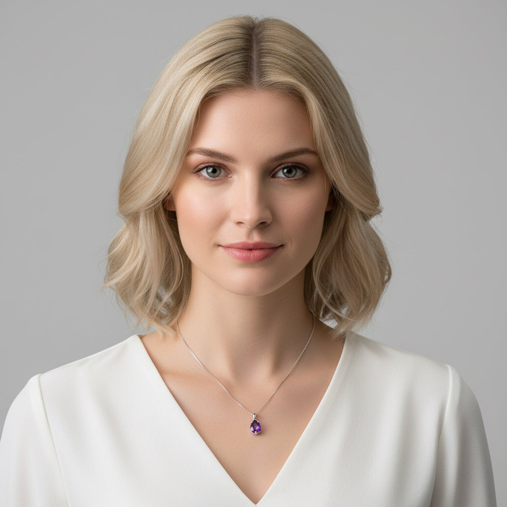 Sterling Silver S925 Pendant Vintage Amethyst Elegant Women's Jewellery