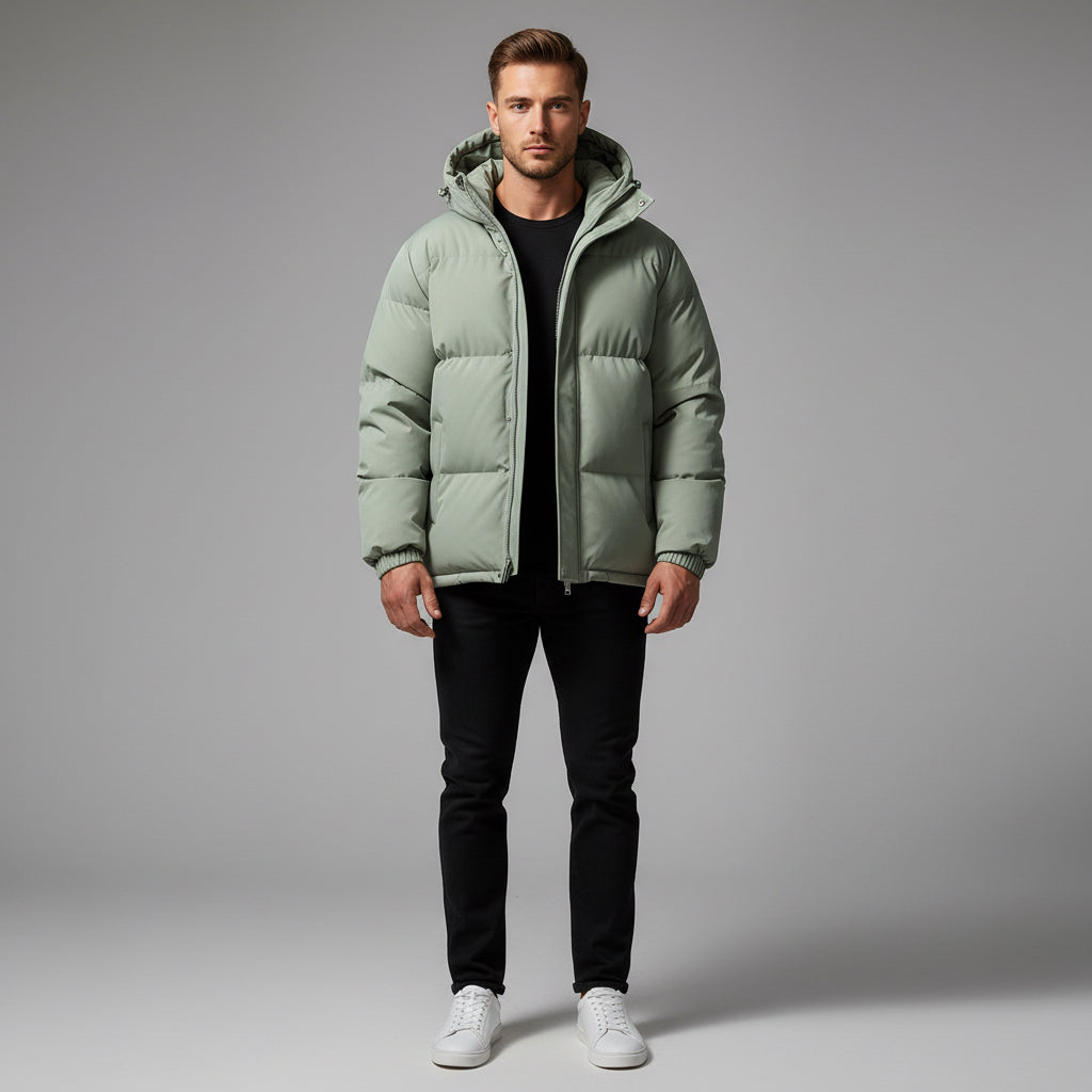 Men's Winter Solid Zip-up Thickened Cotton-padded Jacket Casual Warm Outwear