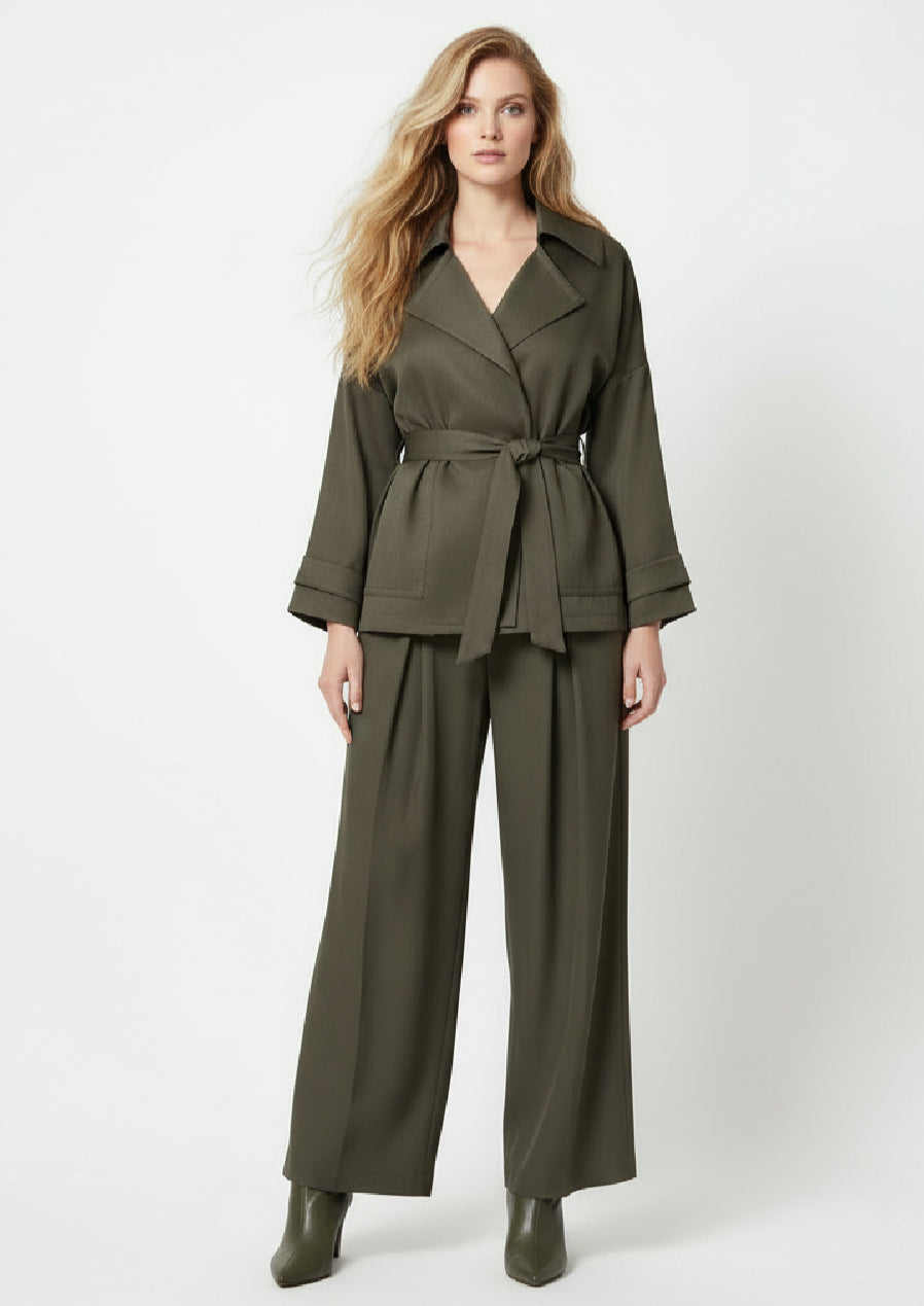 Women's Belt Coat Pleated Trousers