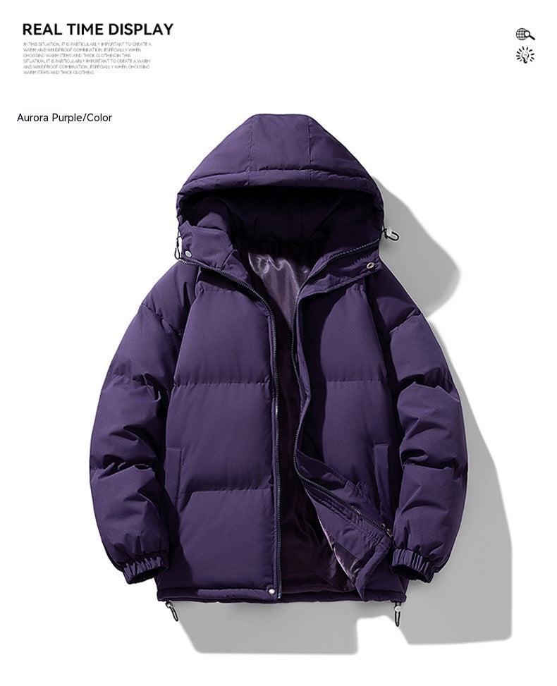 Men's Winter Solid Zip-up Thickened Cotton-padded Jacket Casual Warm Outwear