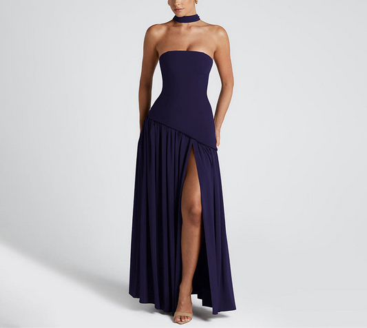 Pure Color Split Backless Elegant Streamer Dress