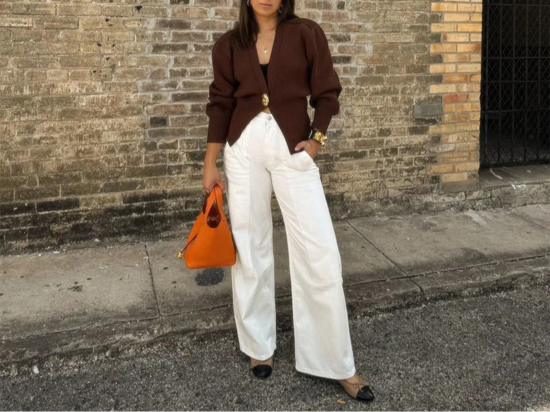 New V-neck Button Cardigan Fashion Knitted Sweater Top