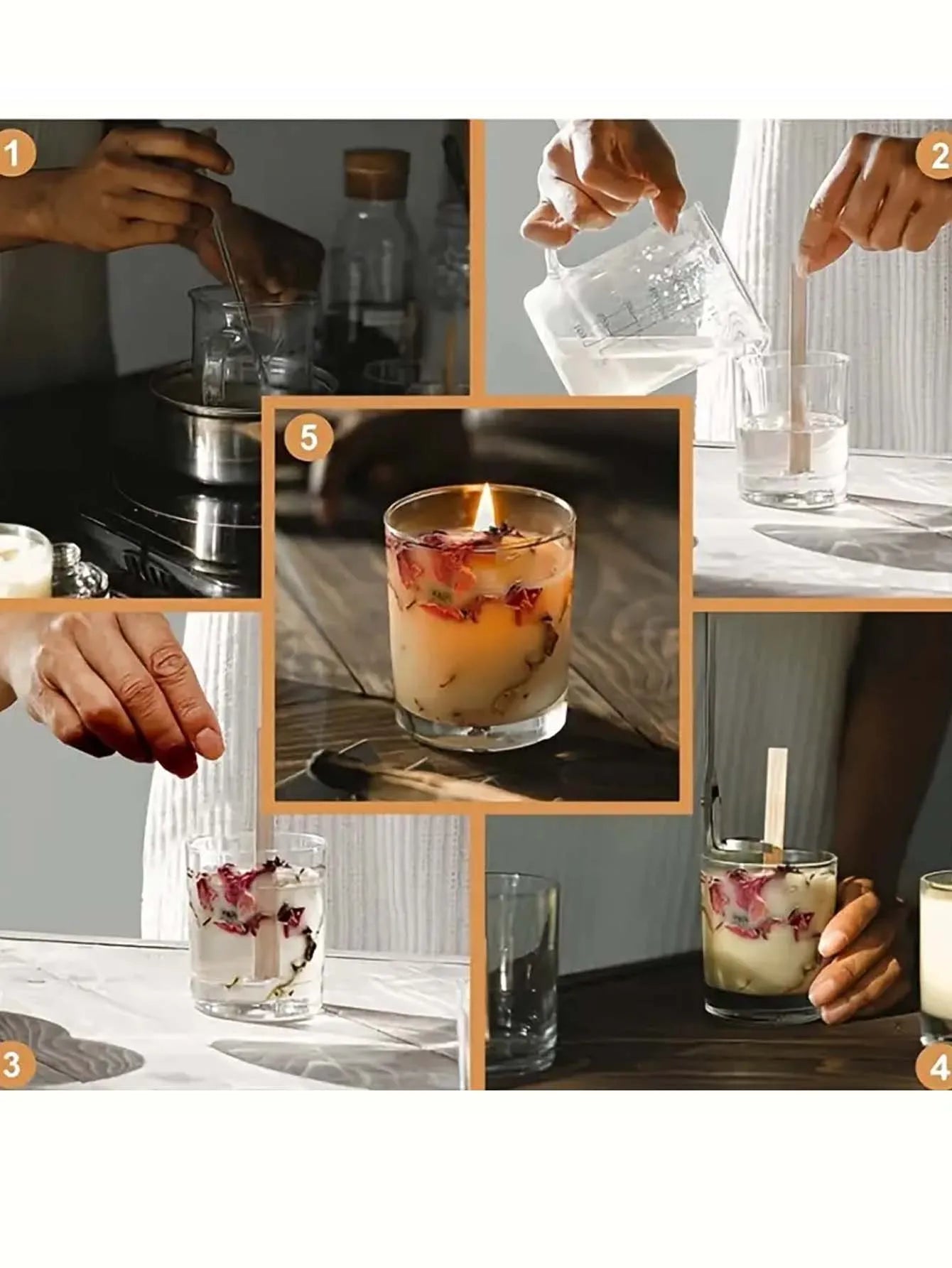 DIY Candle Making Kit | 60pcs Set with Natural Wood Wicks, Metal Stands & Glue Dots for Crafting