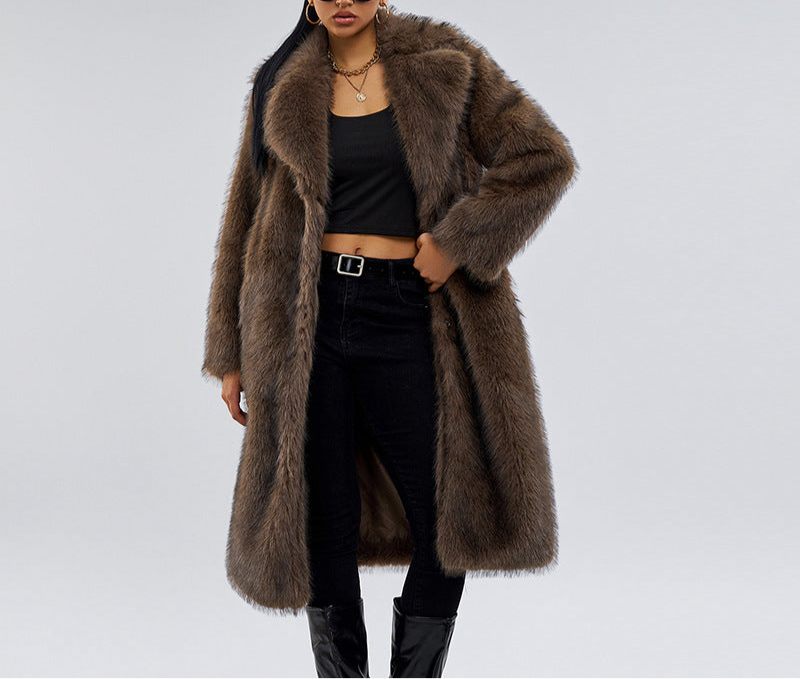 Fox Fur Extended Overcoat Coat European And American Leisure Overcoat