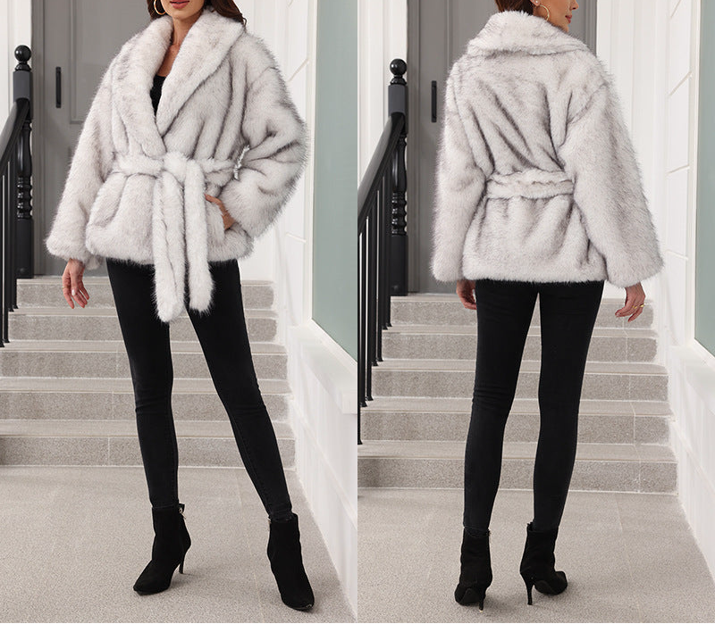 Fur Mid-length Coat With Belt