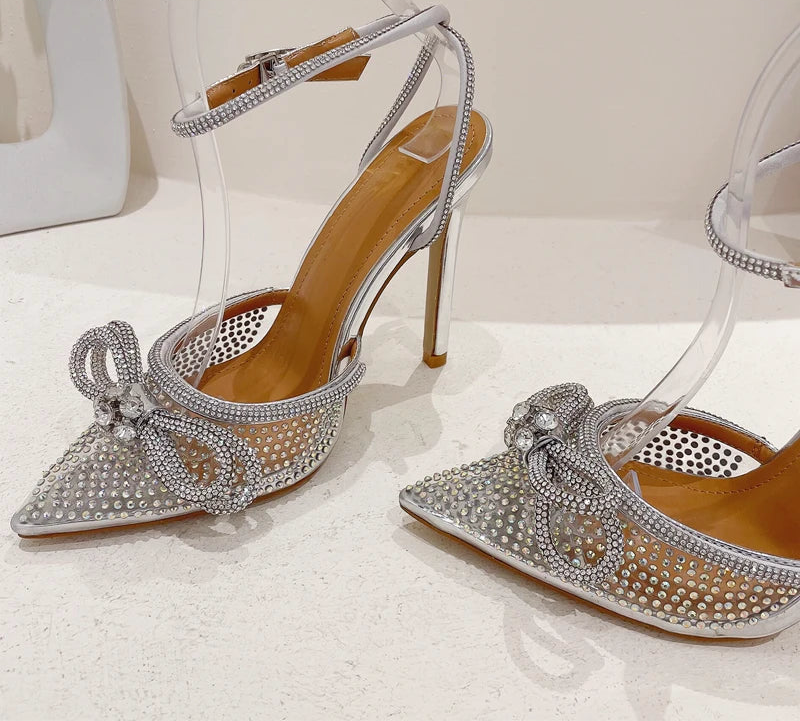 Silver CRYSTAL Thin High Heels