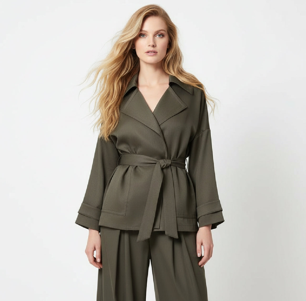 Women's Belt Coat Pleated Trousers