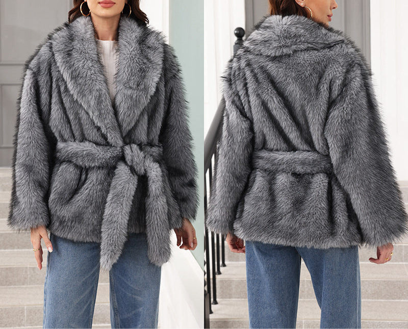 Fur Mid-length Coat With Belt