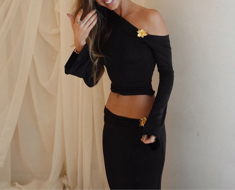 Slim Skirt Suit | Long Sleeve Top And High Waist Long Skirt