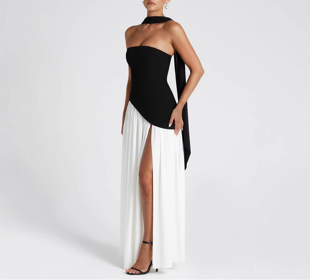 Pure Color Split Backless Elegant Streamer Dress