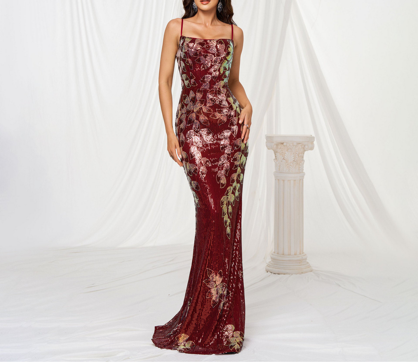 Sling Off-neck Sheath Sequined Banquet Fishtail Evening Dress