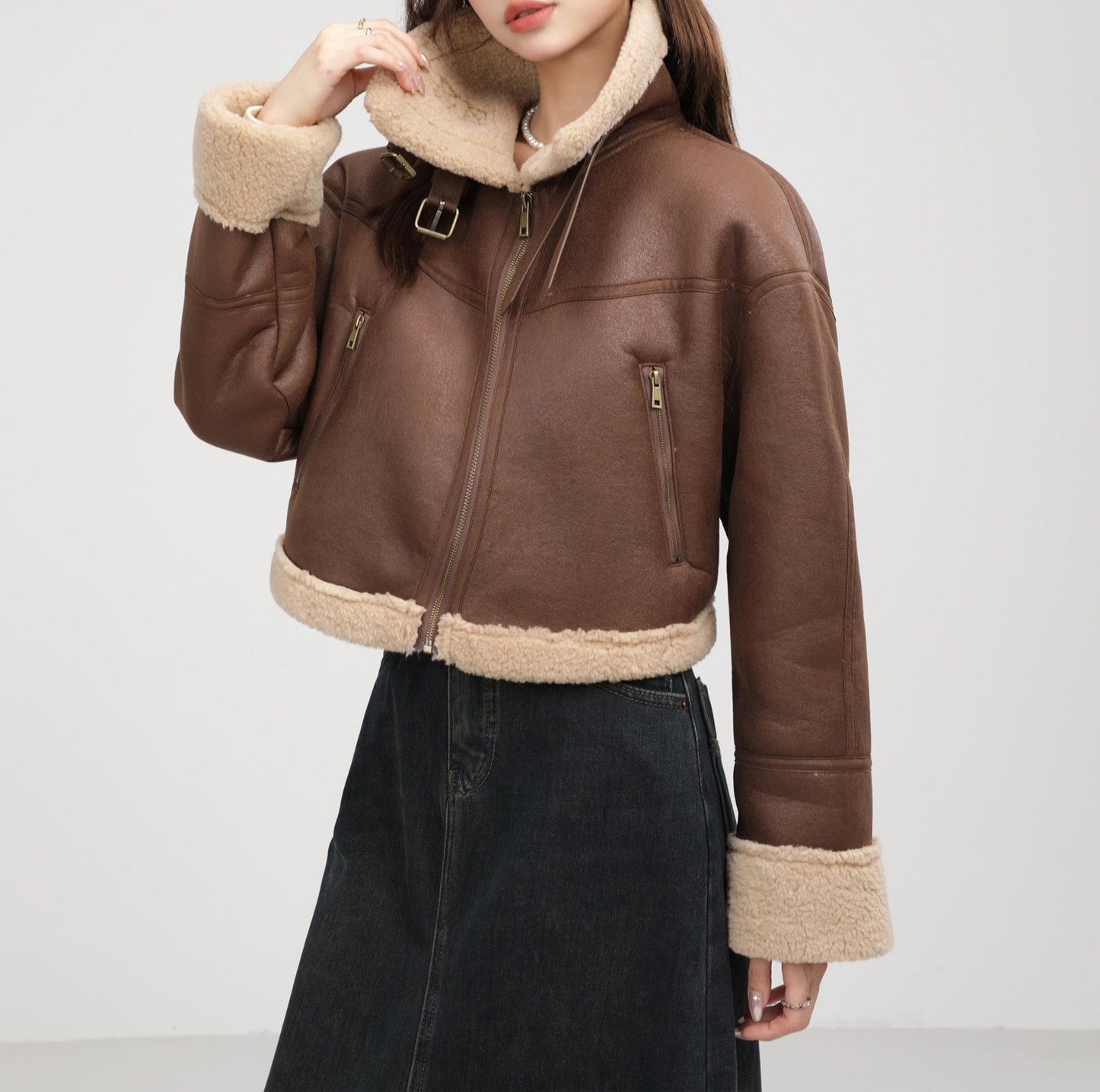 Stand Collar Fur Integrated Lamb Fur Short Coat