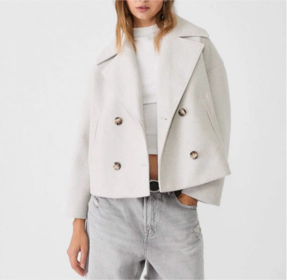 Ins Double-breasted Lapel Blazer Jacket Fashion Loose Woolen Short Coat Elegant Commuting Women's Clothing