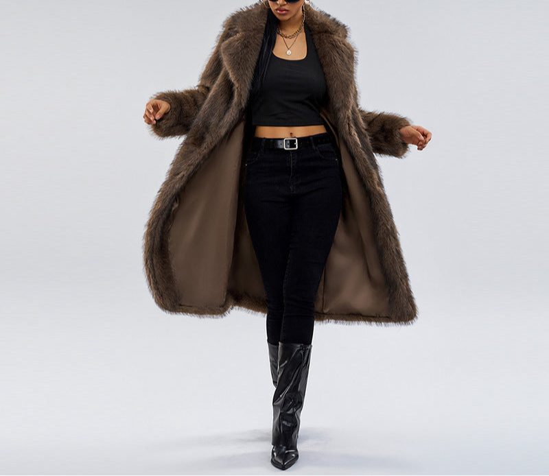 Fox Fur Extended Overcoat Coat European And American Leisure Overcoat
