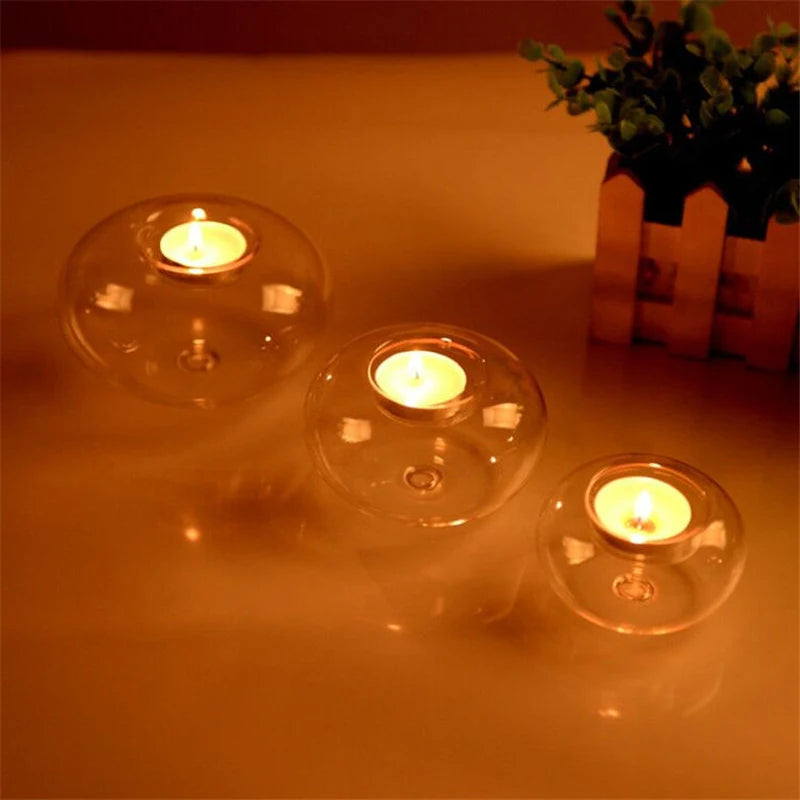 Round Hollow Glass Candle Holders
