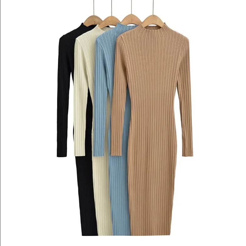 Round Neck Knitted Dress Stretch Slim