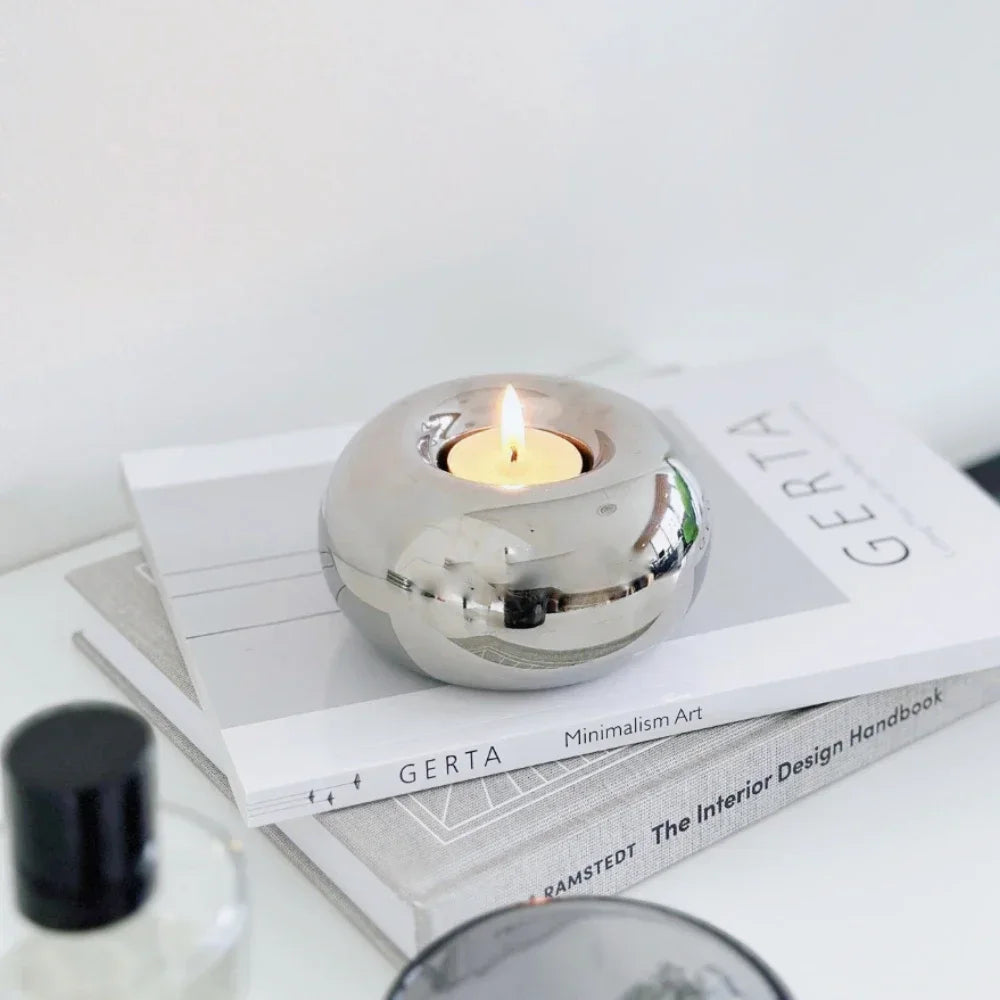 Ceramics Candle Holder Circular Silvery Candlestick