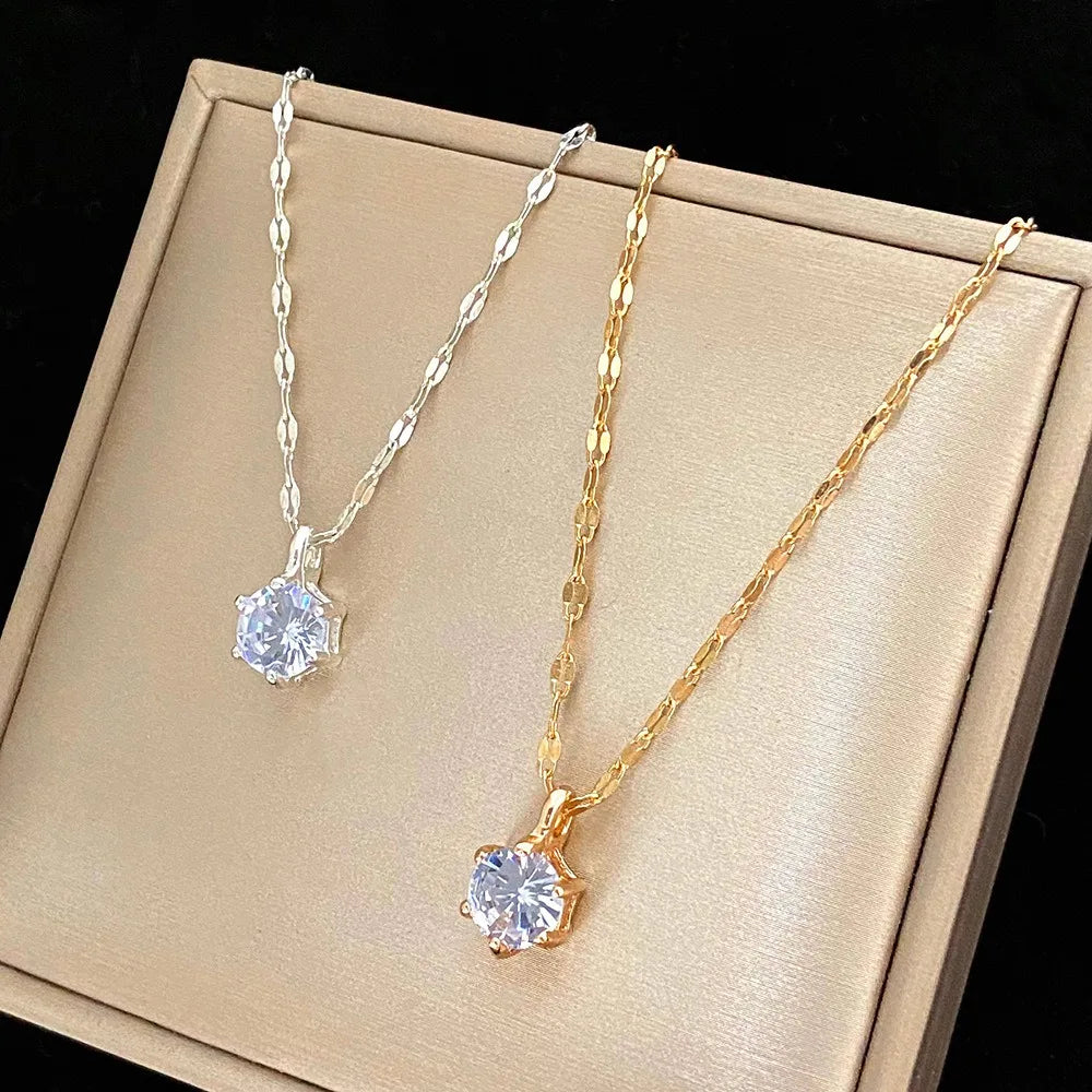 Luxurious Six Claw Set Crystal Pendant Necklace