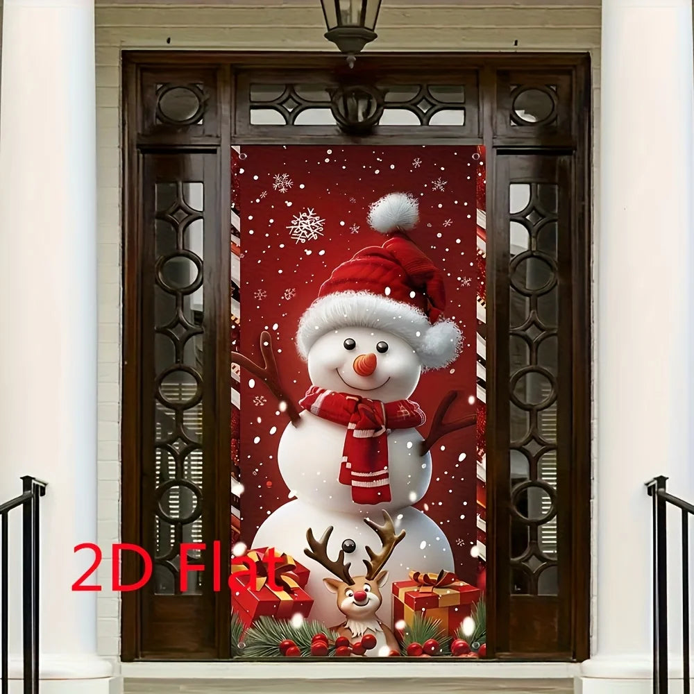 Christmas snowman and reindeer door curtain
