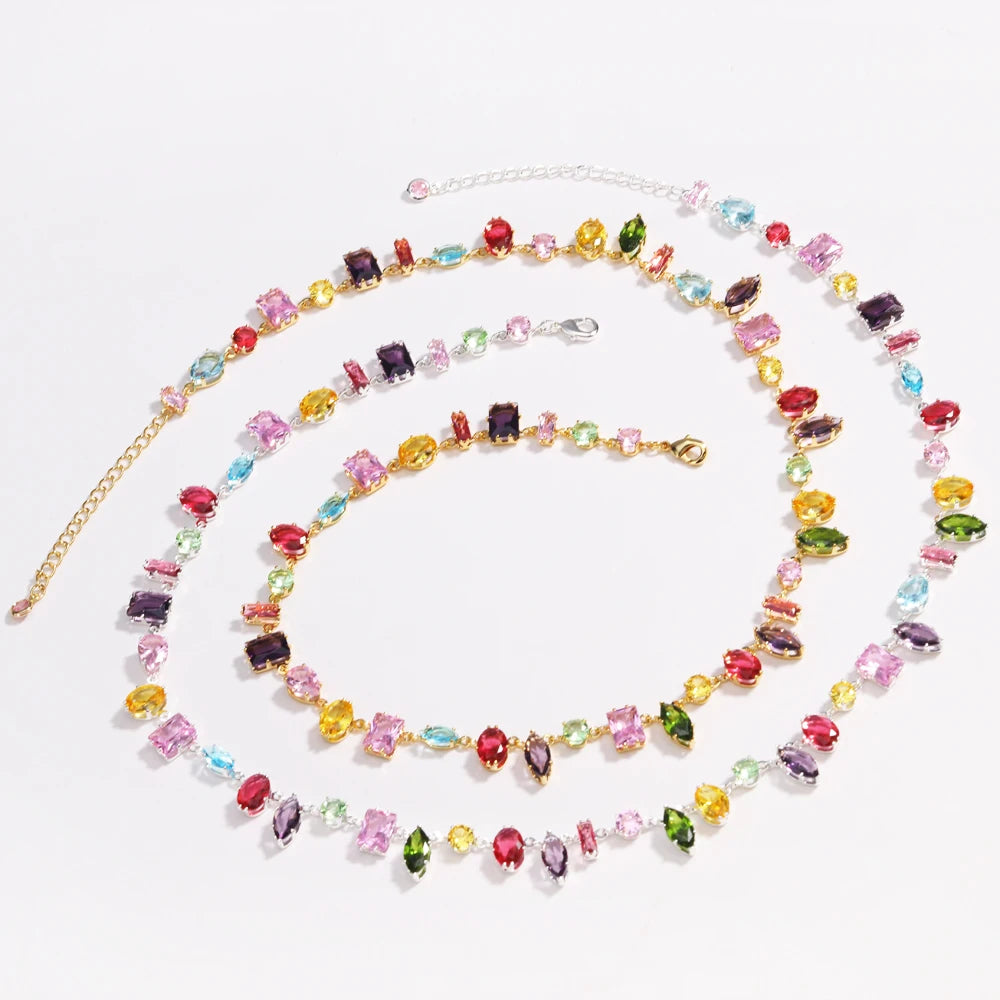 18K Gold Plated Colourful Crystal Zircon Necklace
