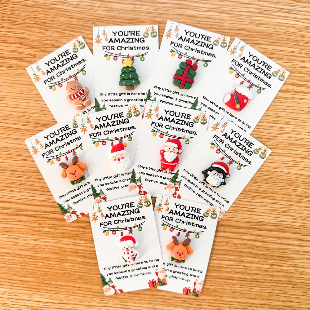 10/40pcs Christmas Mini Hug Cards with Resin Charms - Santa, Stockings - Perfect for Holiday Encouragement & Emotional Support