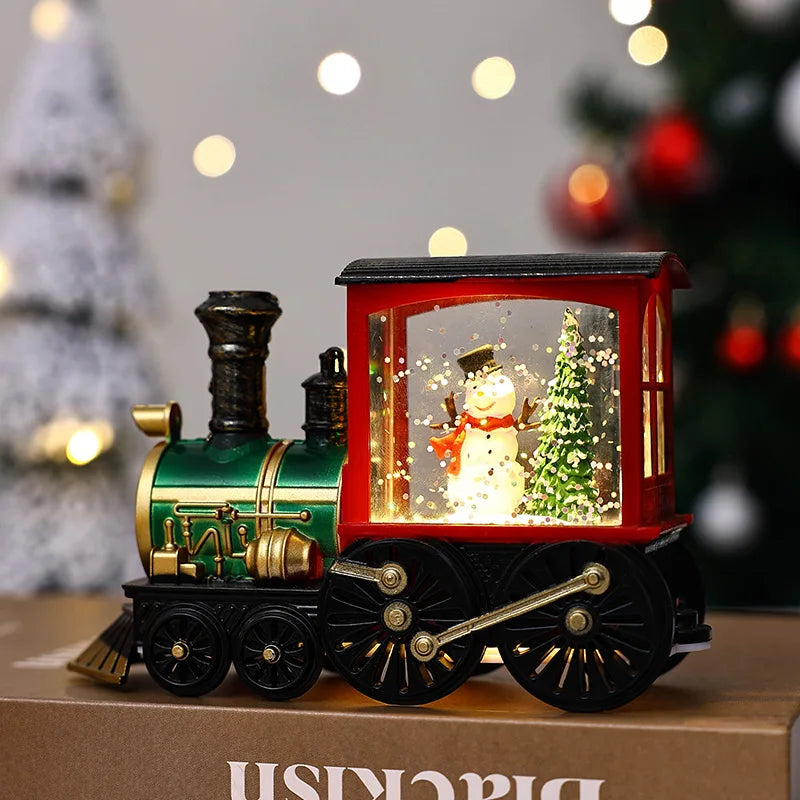 Christmas Train Ornaments Christmas Eve Decoration Lighting Train Box Crystal Ball Home Table Decoration