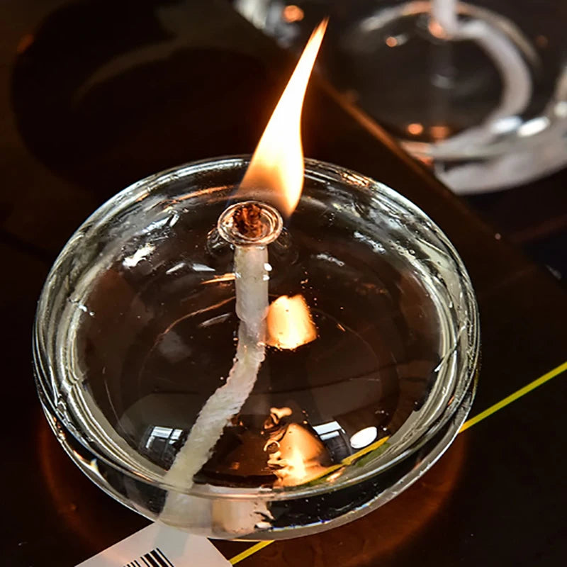 Hand Crafted Transparent Oil Lamp in a Glass Candle Holder | Ideal for a Rustic Christmas Dinner Decoration.