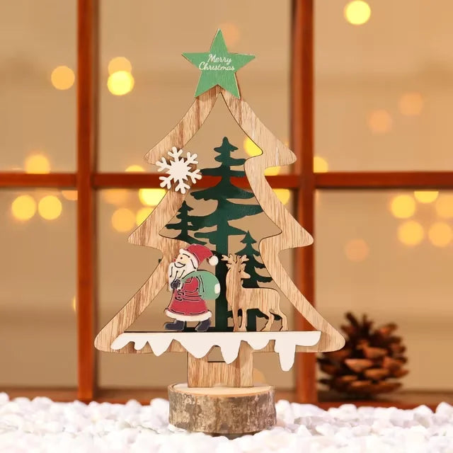 Christmas Decoration | DIY Wooden Crafts Creative Ornaments Santa Claus Snowman Reindeer Christmas Desktop Decoration Gifts